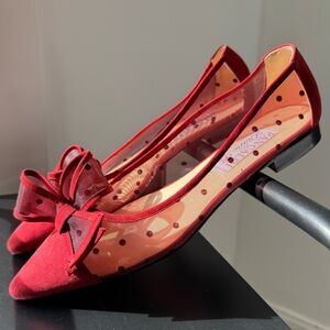 Diane B Burgundy Polka Dot Mesh Flats with Bow